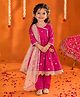 Little Bansi Cotton Woven Three Fourth Sleeves Polka Dots Embroidered & Lace Embellished Kurti & Pyjama With Dupatta Set - Pink