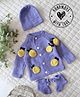 Woonie Handknitted Full Sleeves Lemons Applique Detailed Sweater With Cap & Booties - Purple
