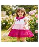 Sky Carry Georgette Woven Frill Sleeves Colour Block Dress - Rani Pink