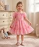 Sky Carry Georgette Woven Puffed Sleeves Floral Printed Dress - Pink