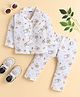 Polka Tots Muslin Woven Half Sleeves Animals Printed Coordinating Shirt & Trousers Set - White