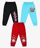 FASHIONOY 100% Cotton Knit Pack Of 3 Typography Floral & Stars Printed Bio Washed Joggers - Black Red & Blue
