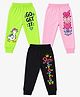 FASHIONOY 100% Cotton Knit Pack Of 3 Typography & Heart Printed Bio Washed Joggers - Black Pink & Neon Green