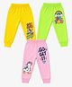 FASHIONOY 100% Cotton Knit Pack Of 3 Typography Rainbow & Roller Skates Printed Bio Washed Joggers - Yellow Pink & Neon Green