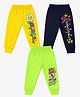 FASHIONOY 100% Cotton Knit Pack Of 3 Typography Floral & Roller Skates Printed Bio Washed Joggers - Yellow Neon Green & Navy Blue