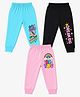 FASHIONOY 100% Cotton Knit Pack Of 3 Typography Rainbow & Roller Skates Printed Bio Washed Joggers - Black Blue & Pink