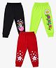 FASHIONOY 100% Cotton Knit Pack Of 3 Space Theme & Floral Printed Bio Washed Joggers - Black Red & Neon Green