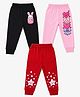 FASHIONOY 100% Cotton Knit Pack Of 3 Hearts Bunny & Stars Printed Bio Washed Joggers - Black Red & Pink