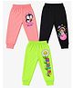 FASHIONOY 100% Cotton Knit Pack Of 3 Space Theme Floral & Penguin Printed Bio Washed Joggers - Black Peach & Neon Green