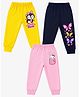 FASHIONOY 100% Cotton Knit Pack Of 3 Butterflies Penguin & Bunnies Printed Bio Washed Joggers - Yellow Pink & Navy Blue