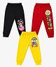 FASHIONOY 100% Cotton Knit Pack Of 3 Space Theme Floral & Rainbow Printed Bio Washed Joggers - Black Red & Yellow