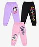FASHIONOY 100% Cotton Knit Pack Of 3 Typography & Penguin Printed Bio Washed Joggers - Black Lavender & Pink