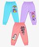FASHIONOY 100% Cotton Knit Pack Of 3 Typography Rainbow & Butterflies Printed Bio Washed Joggers - Peach Lavender & Blue