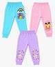 FASHIONOY 100% Cotton Knit Pack Of 3 Typography Rainbow & Stars Printed Bio Washed Joggers - Blue Lavender & Pink