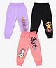 FASHIONOY 100% Cotton Knit Pack Of 3 Typography & Birds Printed Bio Washed Joggers - Black Lavender & Peach