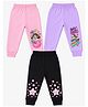FASHIONOY 100% Cotton Knit Pack Of 3 Space Theme Rainbow & Stars Printed Bio Washed Joggers - Black Lavender & Pink