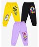 FASHIONOY 100% Cotton Knit Pack Of 3 Duck & Butterflies Printed Joggers - Black Lavender & Yellow