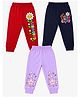 FASHIONOY 100% Cotton Knit Pack Of 3 Duck & Butterflies Printed Joggers - Red Lavender & Navy Blue