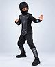 Little Surprise Box Halloween Theme Full Sleeves Ninja Costume Set With Hood Wrist Cuffs & Shin Guards - Black
