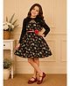 Cutecumber Woven Full Sleeves Floral Printed & Applique Detailed Dress - Black