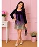 Cutecumber Fleece Woven Full Sleeves Ombre Design Sequins Embellished & Bow Applique Detailed Dress With Sling Bag -Purple