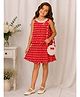 Cutecumber Georgette Woven Sleeveless Pearl Embellished Bow Applique Detailed & Polka Dots Printed Dress With Sling Back - Red
