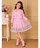 Cutecumber Woven Floral Embroidered Dress With Full Sleeves Ric Rac Lace Embellished Shrug - Pink