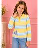 Cutecumber Knitted Full Sleeves Striped & Beads Embellished Bow Applique Detailed Top - Yellow