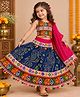 Banjara India Cotton Sleeveless Kutch Work Embroidered & Bandhani Printed Lehenga Choli & Dupatta Set - Blue