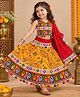 Banjara India Cotton Sleeveless Kutch Work Embroidered & Mirror Work Embellished Lehenga Choli & Dupatta Set - Mango