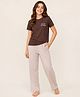 Funkrafts Cotton Knit Half Sleeves Cocoa & Chaos Text Printed Tee & Pajama Set - Brown & Pink