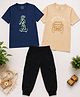 Funkrafts Cotton Knit Half Sleeves Typography Printed Tee & Cargo Joggers Set With Tee - Multi Colour