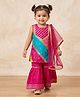 Kinder Kids Cotton Woven Sleeveless Floral Embroidered & Lace Embellished Kurti & Sharara With Dupatta Set - Pink