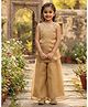 Kinder Kids Cotton Woven Sleeveless Dots Embroidered Lace Embellished Top & Palazzo Set - Golden