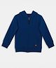 Kiggle 100% Cotton Knit Full Sleeves Solid Hooded Sweatjacket - Navy Blue