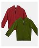 Kiggle 100% Cotton Knit Pack Of 2 Full Sleeves Solid Hooded Sweatjackets - Red & Green