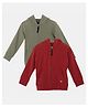Kiggle 100% Cotton Knit Pack Of 2 Full Sleeves Solid Hooded Sweatjackets - Red & Grey
