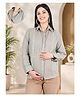 Moms Maternity Cotton Woven Full Sleeves Lace Detailed Maternity Shirt WIth Front Open Nursing Access - Grey