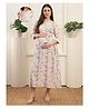 Moms Maternity Cotton Woven Three Fourth Sleeves Floral Printed Maternity Dress With Front Button Nursing Access - Off White