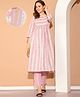 Moms Maternity Cotton Woven Three Fourth Sleeves Dots Printed Anarkali Kurti With Side Zipper Nursing Access - Pink