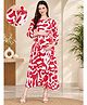 Moms Maternity Cotton Woven Three Fourth Sleeves Abstract Printed Maternity Kurti With Side Zipper Nursing Access - Red