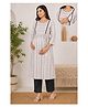 Moms Maternity Cotton Woven Three Fourth Sleeves Abstract Printed Coordinating Kurti & Pants With Side Zipper Nursing Access - Black