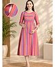 Moms Maternity Cotton Woven Three Fourth Sleeves Striped Kurti With Side Zipper Nursing Access - Pink
