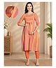 Moms Maternity Cotton Woven Three Fourth Sleeves Striped Kurti & Pants With Side Zipper Nursing Access - Orange