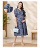 Moms Maternity Woven Half Puffed Sleeves Floral Printed Dress With Side Zipper Nursing Access - Blue