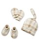 Cocoon Care Bamboo Knit Checked Cap Mittens & Booties Set - Brown