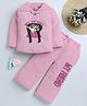 Fourfolds Cotton Blend Knit Full Sleeves Girl Printed Tee & Pajamas Night Suit - Pink