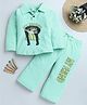 Fourfolds Cotton Blend Knit Full Sleeves Girl Printed Tee & Pajamas Night Suit - Sea Green