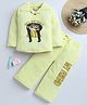 Fourfolds Cotton Blend Knit Full Sleeves Girl Printed Tee & Pajamas Night Suit - Yellow