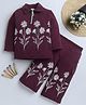 Fourfolds Cotton Blend Knit Full Sleeves Floral Puff Printed Tee & Pajamas Night Suit - Burgundy